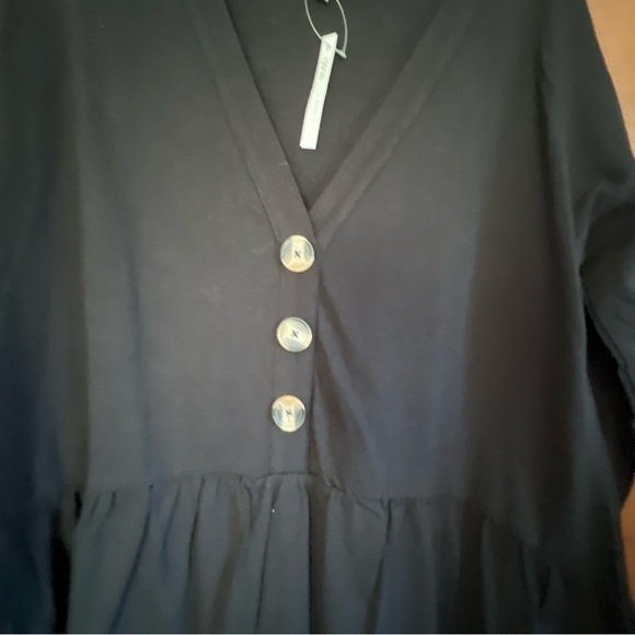 asos Black Cotton Knit. Sz 6 Tall Dropped Waist Deep V Neck Dress NWT - Picture 3 of 7